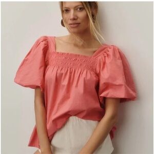 Anthropologie Coral Puff Sleeve Blouse